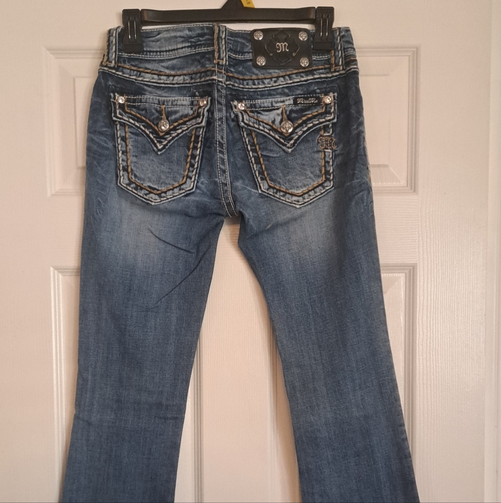 Miss Me Boot Cut Jeans - Blue with Embellished Pockets